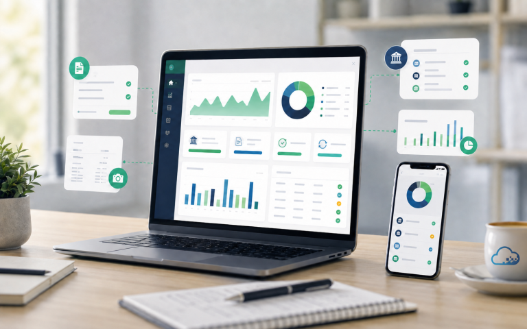 Tableau de bord illustrant les nouvelles fonctionnalités de QuickBooks en 2023