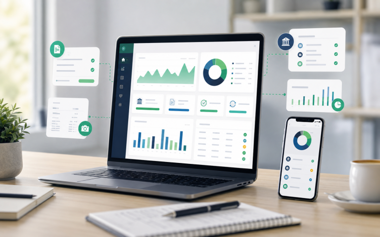 Tableau de bord illustrant les nouvelles fonctionnalités de QuickBooks en 2023