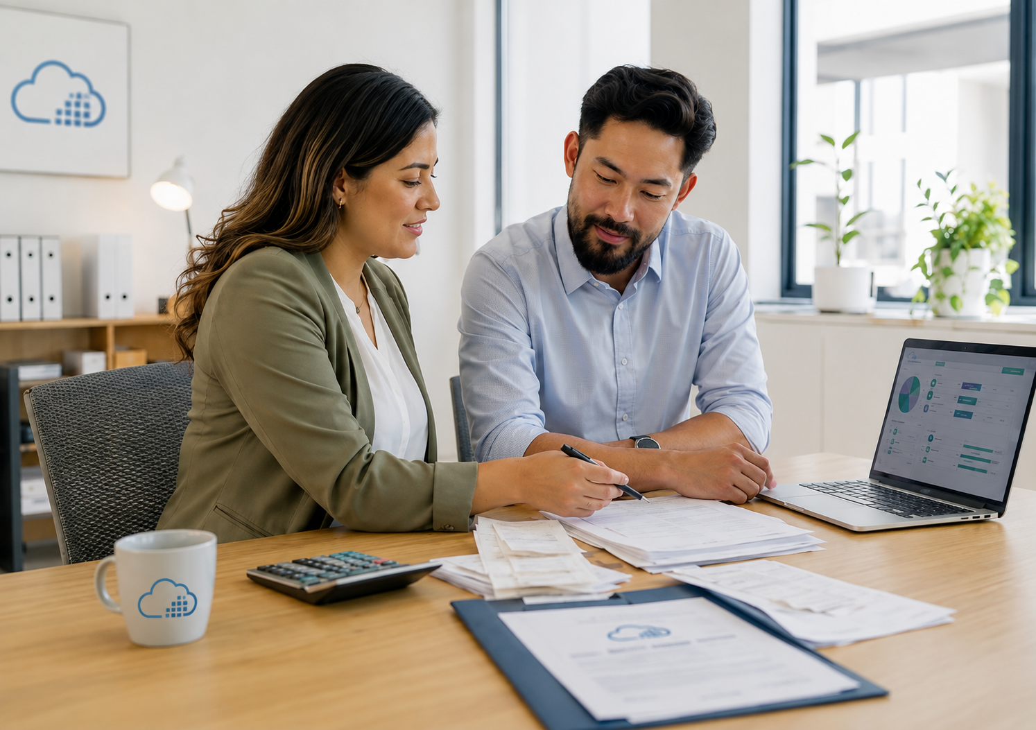 Entrepreneur accompagné par une conseillère comptable pour démarrer son entreprise